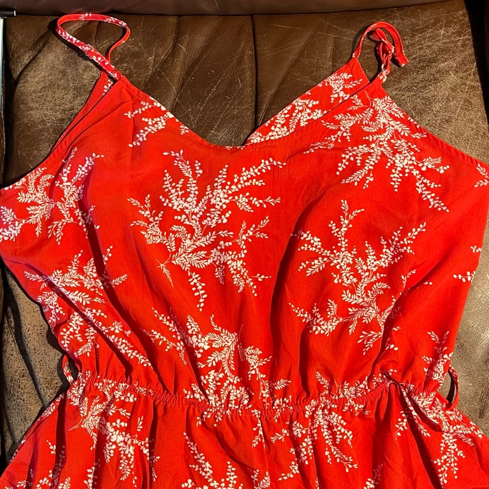 Red and White Floral Jumpsuit